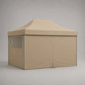 Quadratischer Faltpavillon mit 4 Seitenwänden und Stahlgestell, Beige/Silberfarben, 300 × 300 × 255 cm