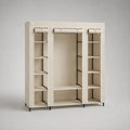Faltkleiderschrank aus Polypropylen-Vlies mit Stahlrohrrahmen, Kleiderstange und 12 Ablageflächen, Beige und Schwarz, 150 × 45 × 175 cm