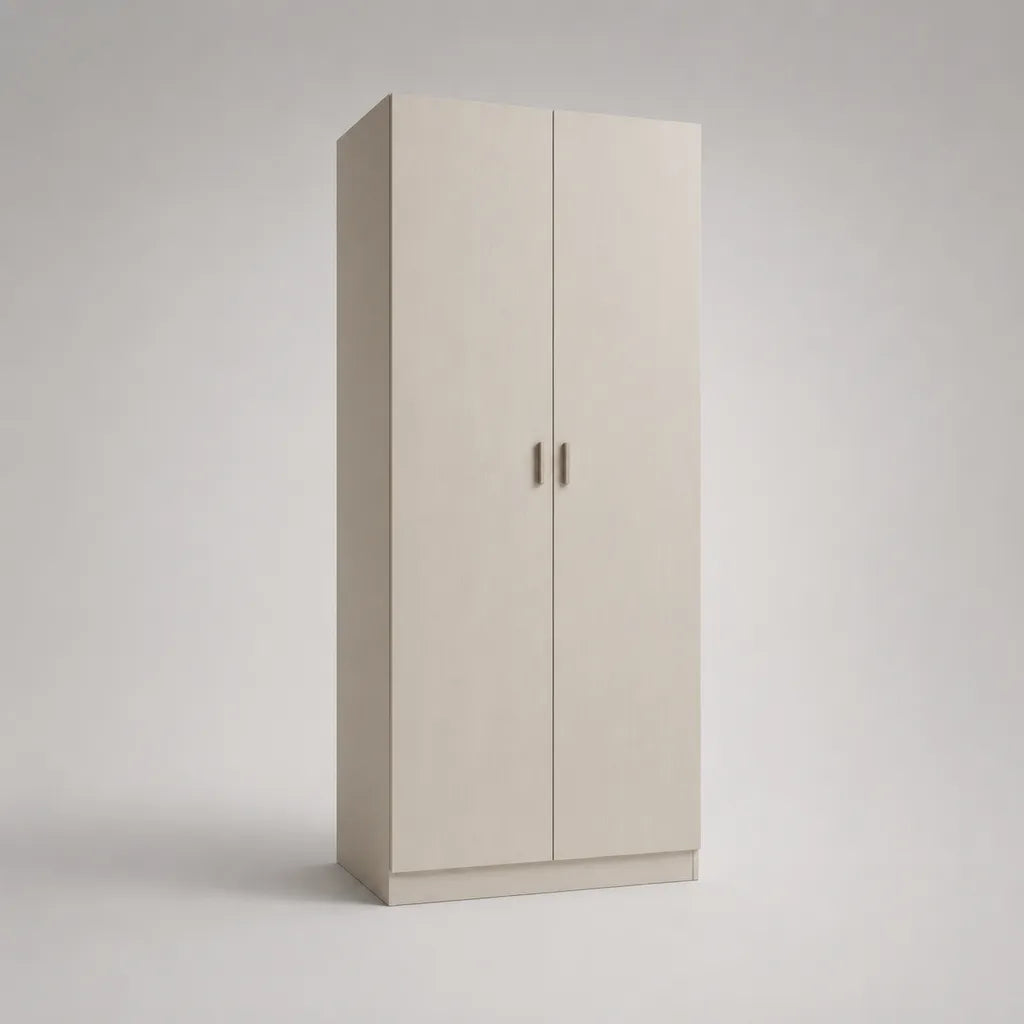 Zweitüriger Kleiderschrank aus melaminharzbeschichteter Spanplatte, Cremeweiß, 80 × 50 × 180 cm