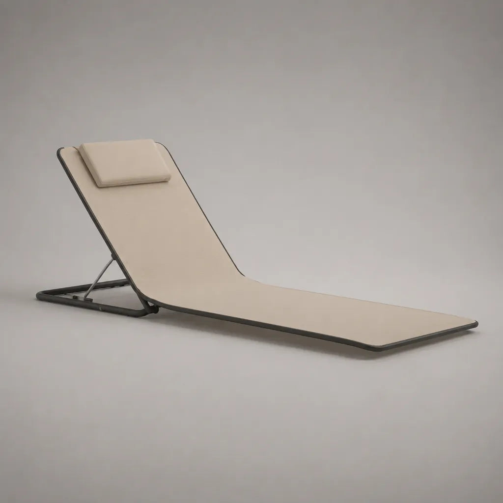 Klappbare Gartenliege aus Stahlrohr mit verstellbarer Rückenlehne und Kopfkissen, Beige/Anthrazit, 190 × 58 × 70 cm