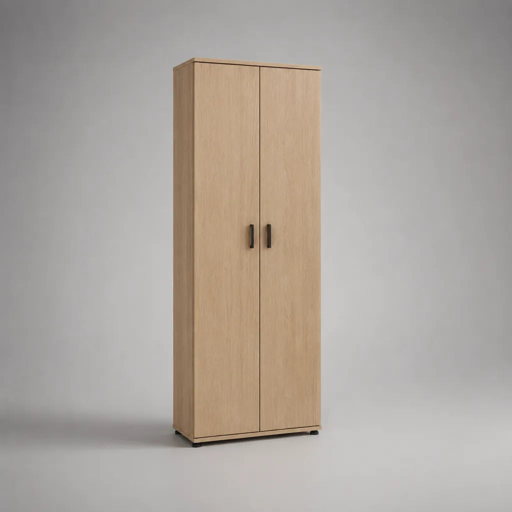 Zweitüriger Kleiderschrank aus Spanplatte mit Eiche-Dekor, Eiche Natur/Schwarz, 80 × 50 × 180 cm