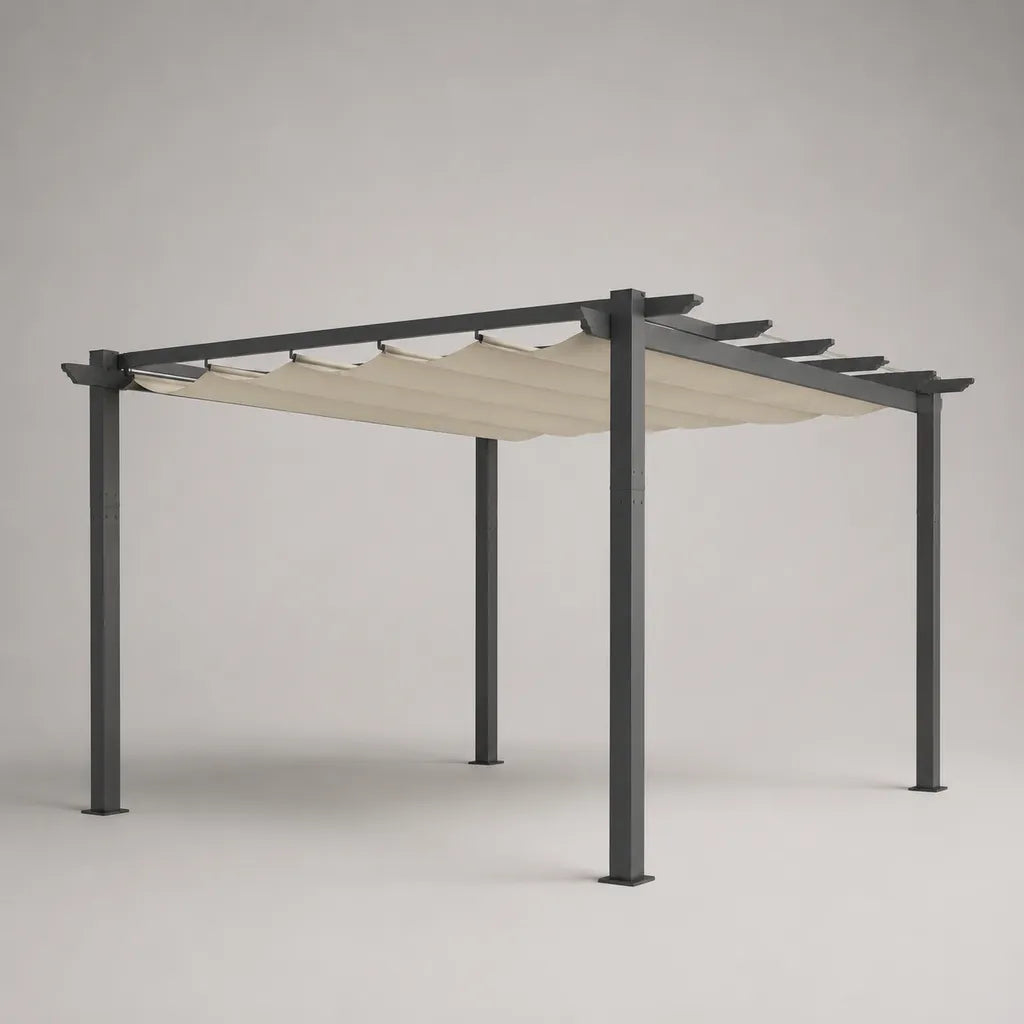 Pergola mit Schiebedach 300 × 300 × 230 cm, rechteckiges Stahlgestell, Anthrazit und Creme