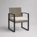 Gartenstuhl mit Armlehnen aus Stahl und PE-Rattan, Sitzkissen, Taupe-Schwarz-Creme, 60 × 62 × 88 cm