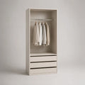 Offener Kleiderschrank aus Spanplatte mit Kleiderstange und 3 Schubladen, Weiß/Chrom, 80 × 50 × 180 cm