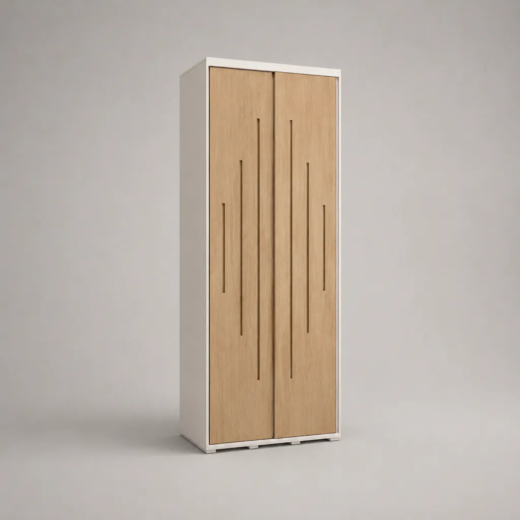 Kleiderschrank mit 2 Drehtüren aus MDF und Spanplatte, Natureiche und Weiß, 80 × 50 × 180 cm