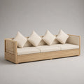 Gartensofa, 3-Sitzer aus Akazienmassivholz mit Polyesterpolstern, Natur/Beige, 220 × 80 × 75 cm