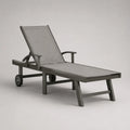 Verstellbare Gartenliege aus Aluminium und PVC-Polyestergewebe mit Rollen und Armlehnen, Grau/Dunkelgrau, 198 × 71 × 33–101 cm