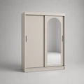 Kleiderschrank mit 2 Schiebetüren und Spiegel aus melaminbeschichteter Spanplatte, Cremeweiß, 120 × 60 × 200 cm